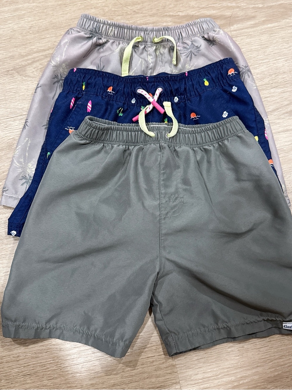 Gerber Boys 3-Pack Swim Trunks in Gray, Navy & Light Taupe
